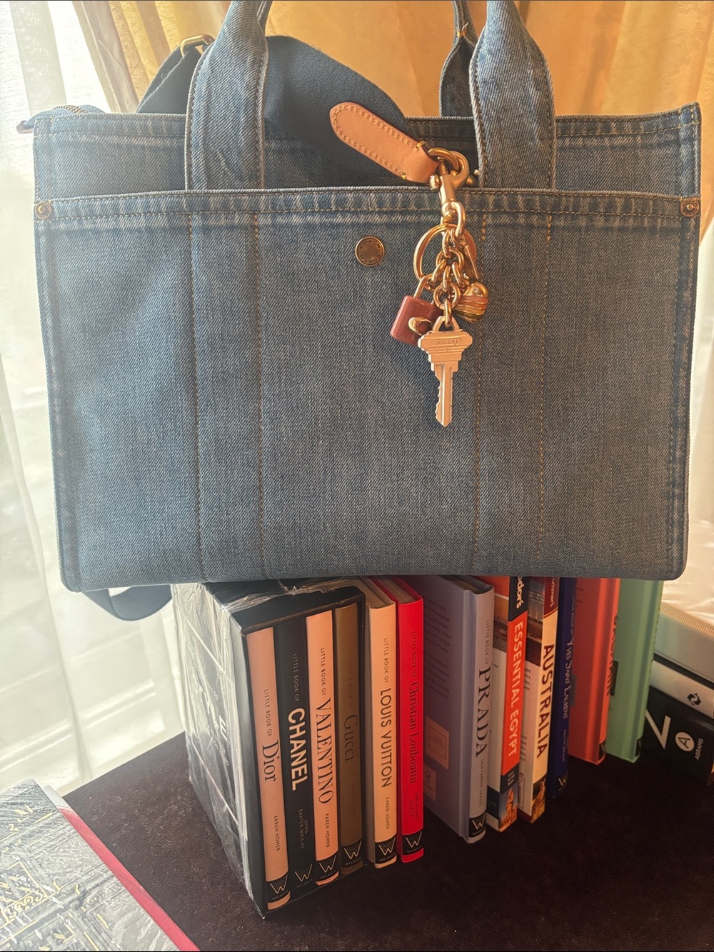 NWOT Coach large Blue Denim Tote w/scarf,hangtag - Picture 2 of 12